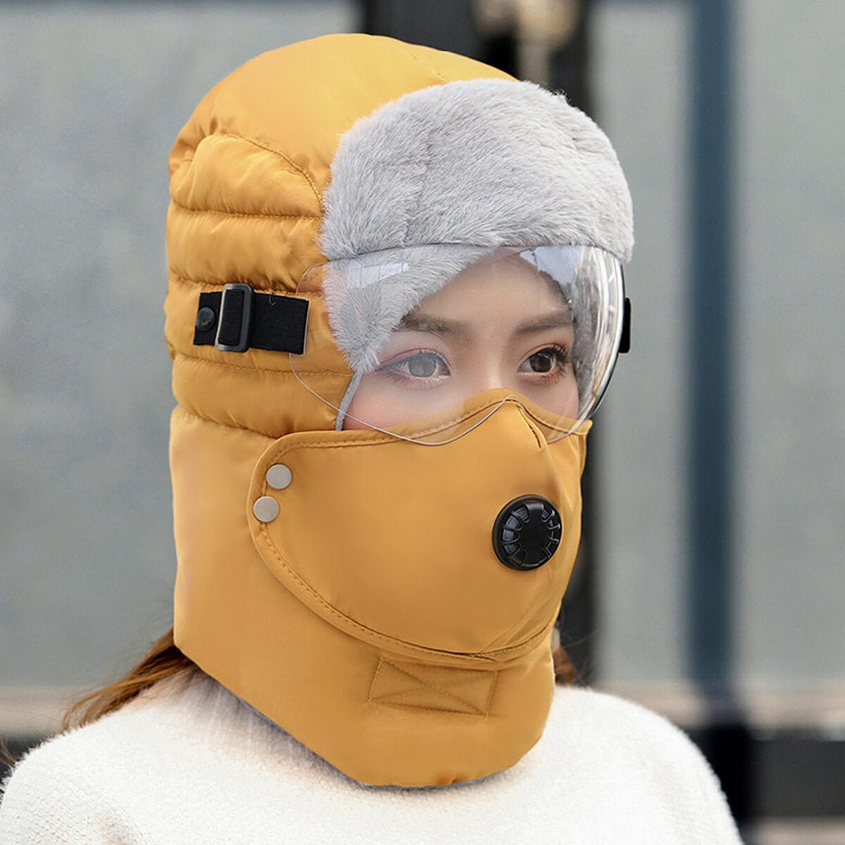 Unisex Gefütterte Mütze mit Skibrille und abnehmbarer Maske