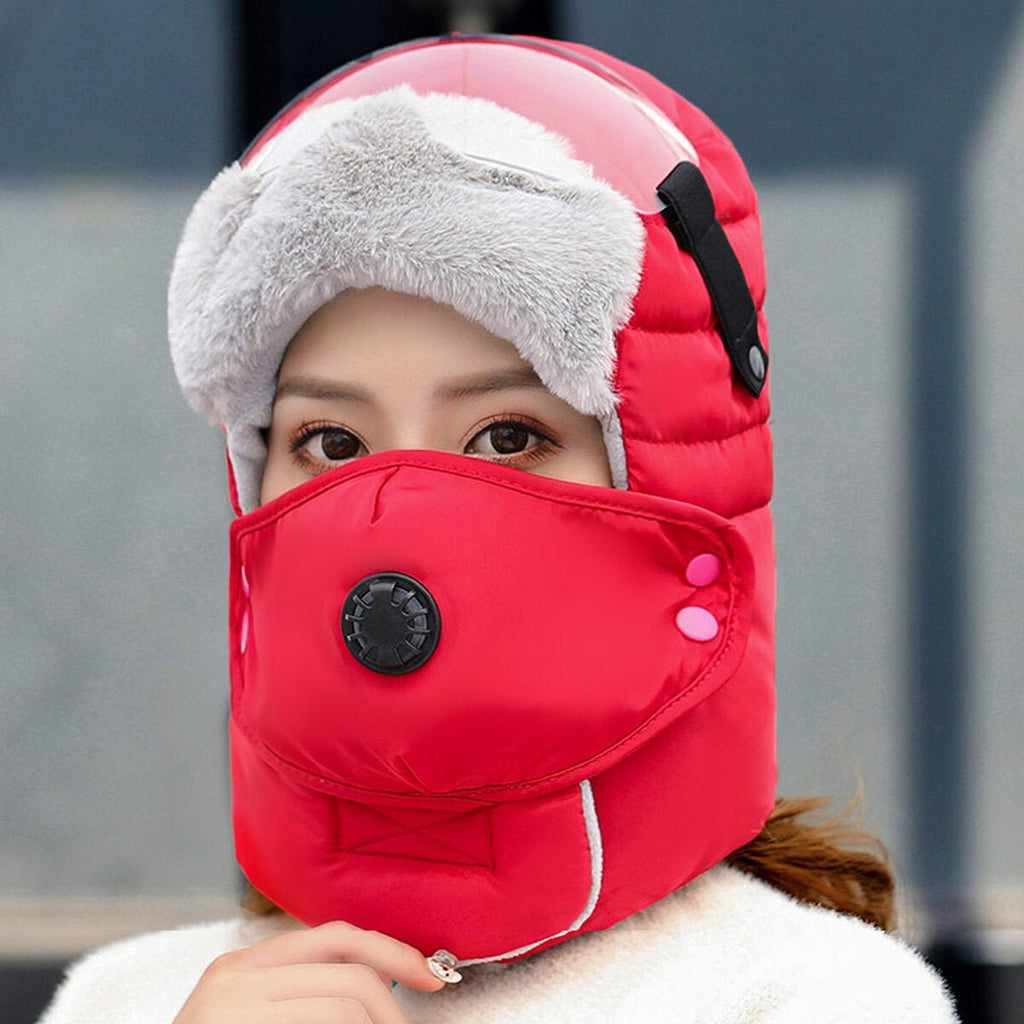 Unisex Gefütterte Mütze mit Skibrille und abnehmbarer Maske