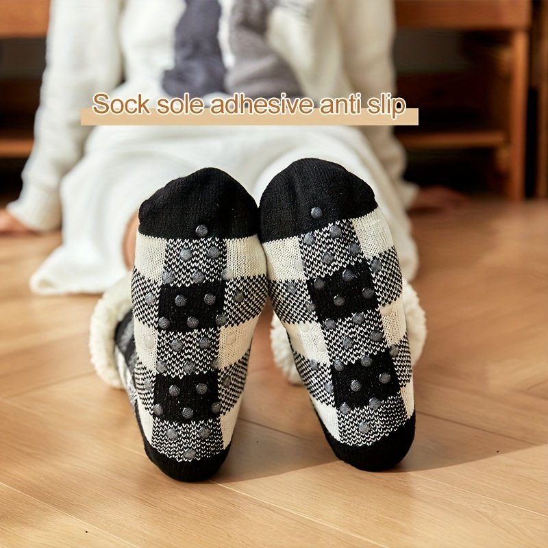 Unisex Karierte Thermosocken mit Kunstfellfutter