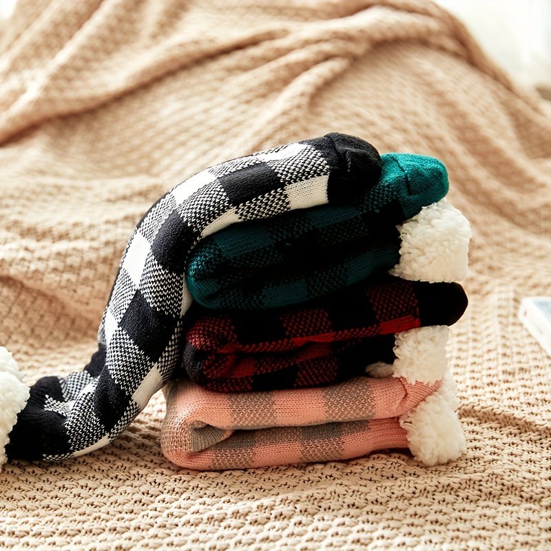 Unisex Karierte Thermosocken mit Kunstfellfutter