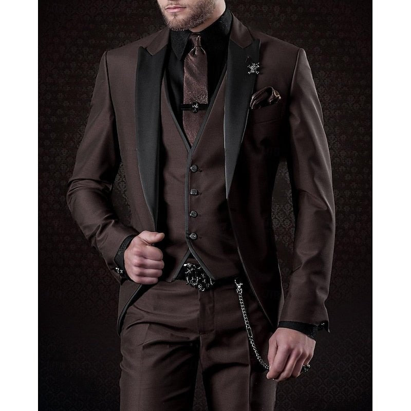 Herren Eleganter Dreiteiliger Blazer mit Kontrastrevers