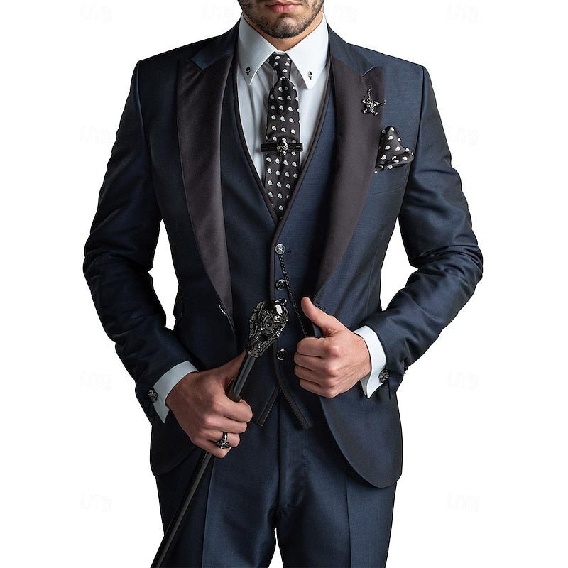 Herren Eleganter Dreiteiliger Blazer mit Kontrastrevers