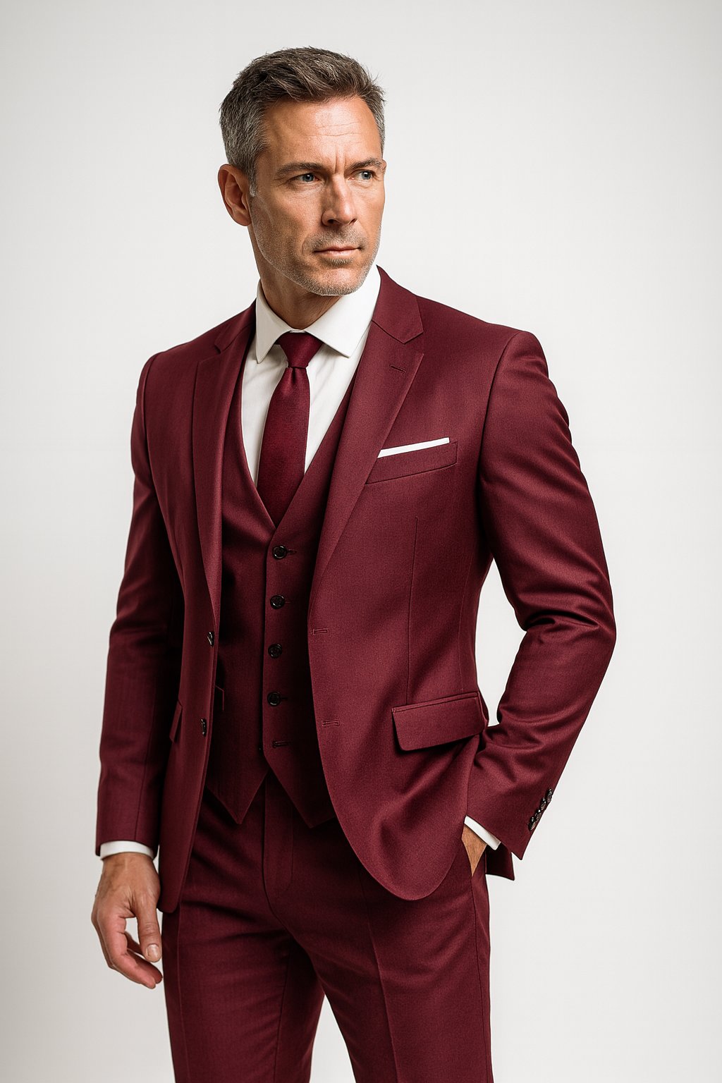 Herren Dreiteiliger Slim-Fit Anzug mit Weste