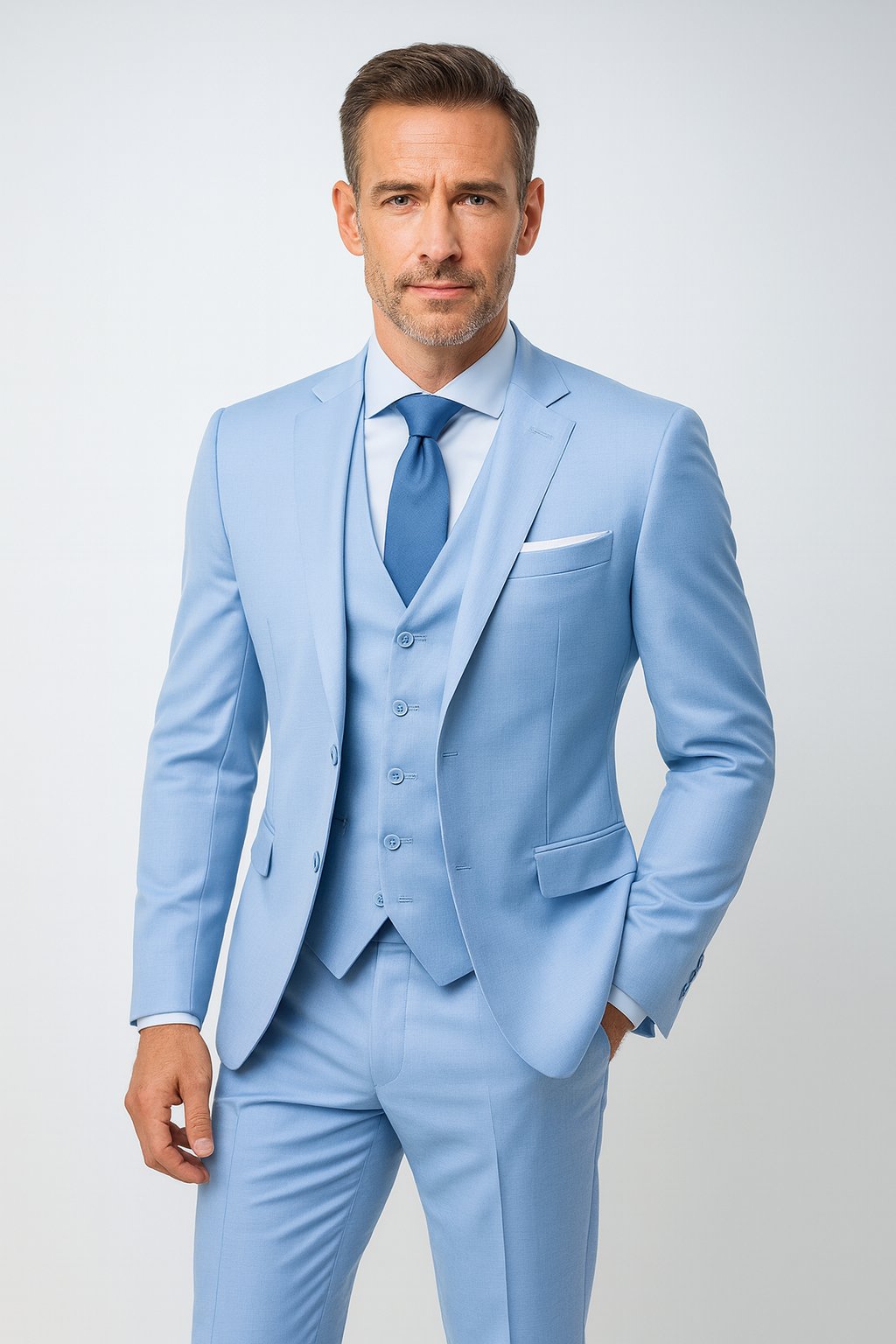 Herren Dreiteiliger Slim-Fit Anzug mit Weste