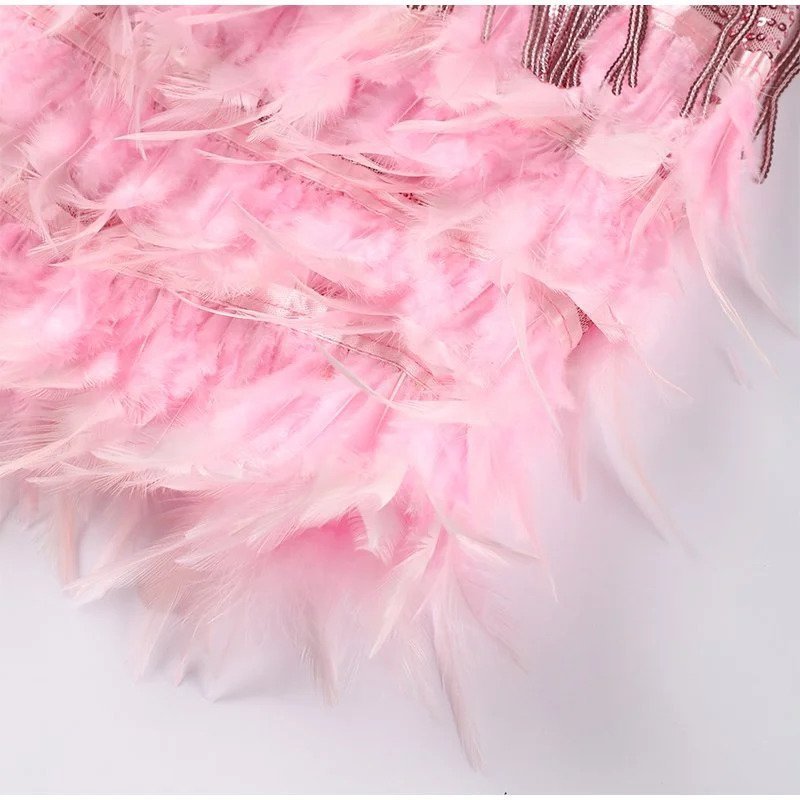 Damen Pailletten-Cocktailkleid mit Federsaum
