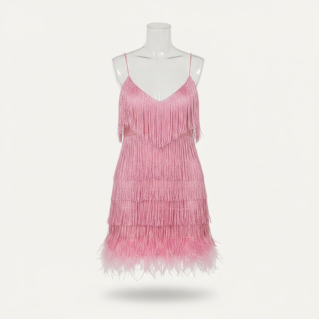 Damen Pailletten-Cocktailkleid mit Federsaum