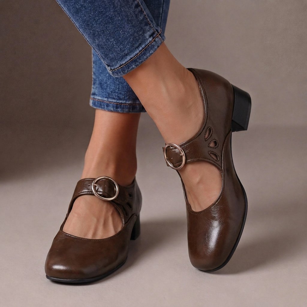 Damen Leder-Pumps mit Schnallenriemen