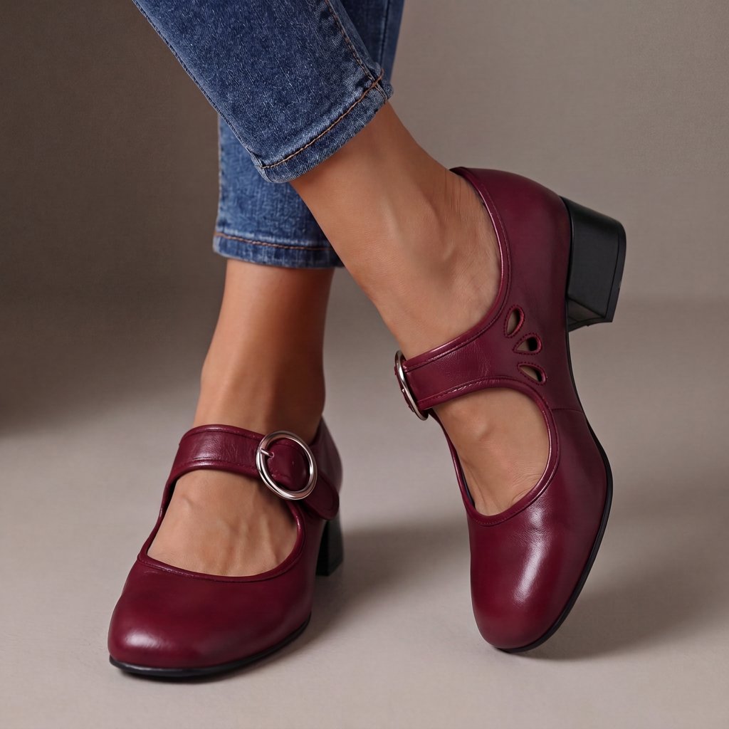 Damen Leder-Pumps mit Schnallenriemen