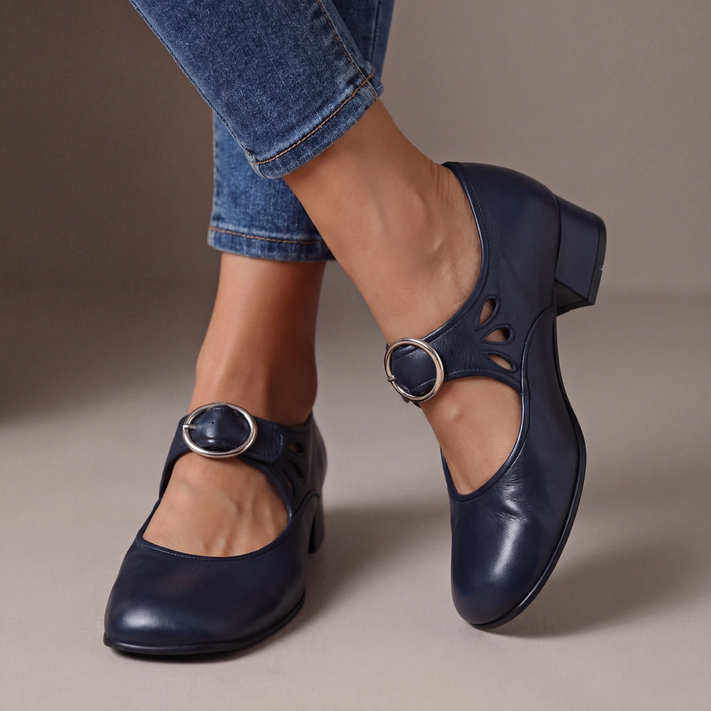 Damen Leder-Pumps mit Schnallenriemen