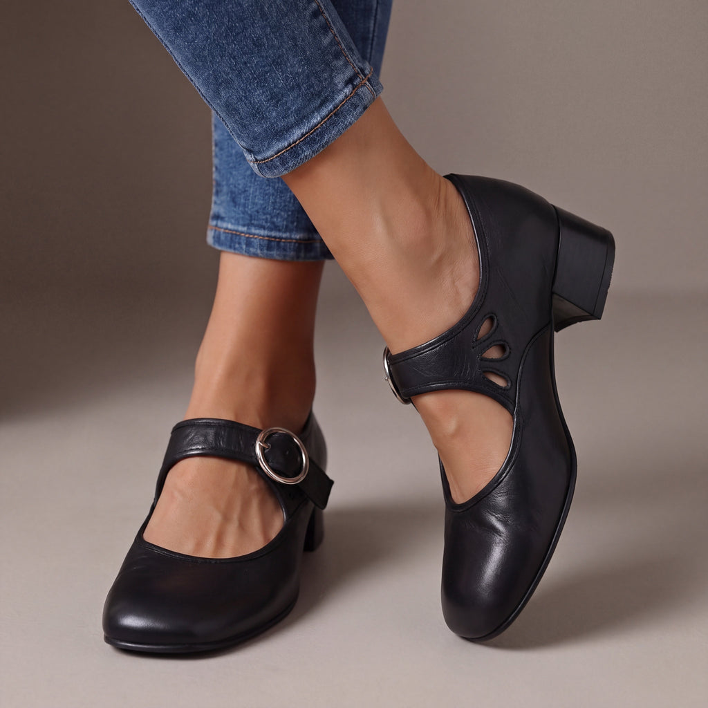 Damen Leder-Pumps mit Schnallenriemen