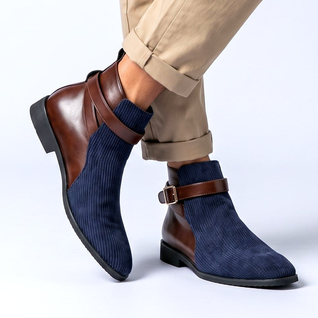 Herren Cord-Stiefeletten mit Schnallenriemen