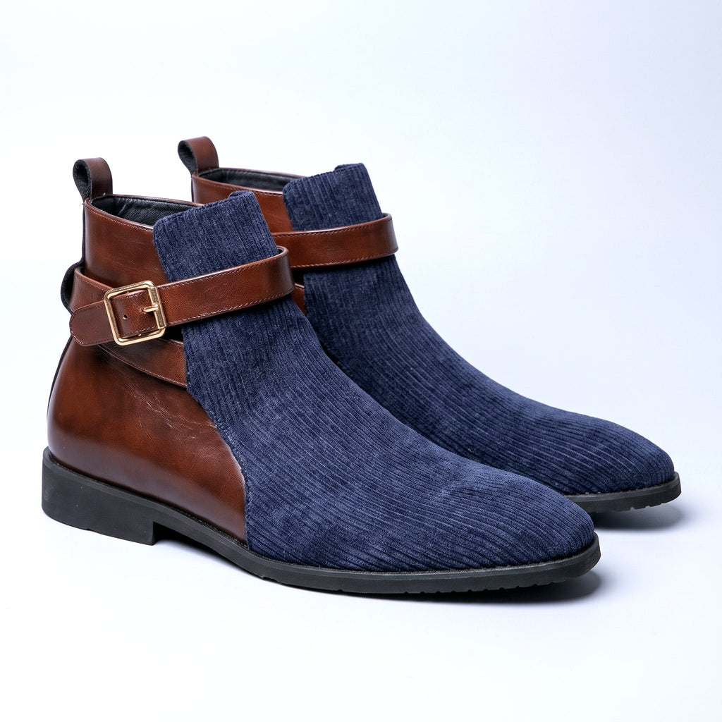 Herren Cord-Stiefeletten mit Schnallenriemen
