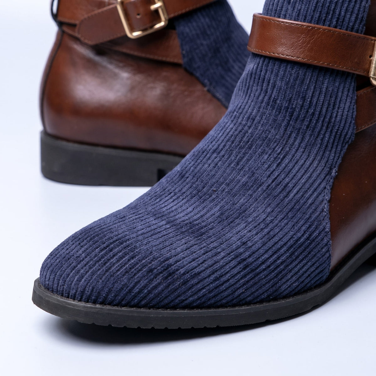 Herren Cord-Stiefeletten mit Schnallenriemen