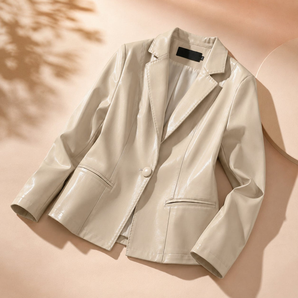 Damen Leder-Blazer mit Einknopf-Verschluss