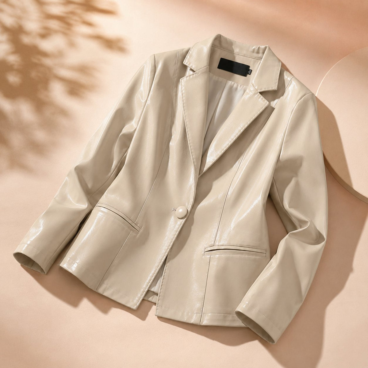 Damen Leder-Blazer mit Einknopf-Verschluss