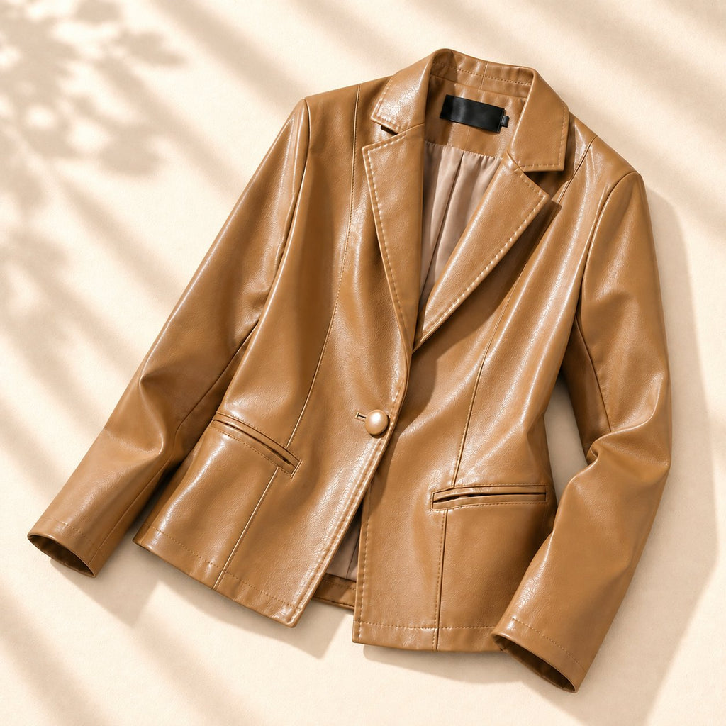 Damen Leder-Blazer mit Einknopf-Verschluss