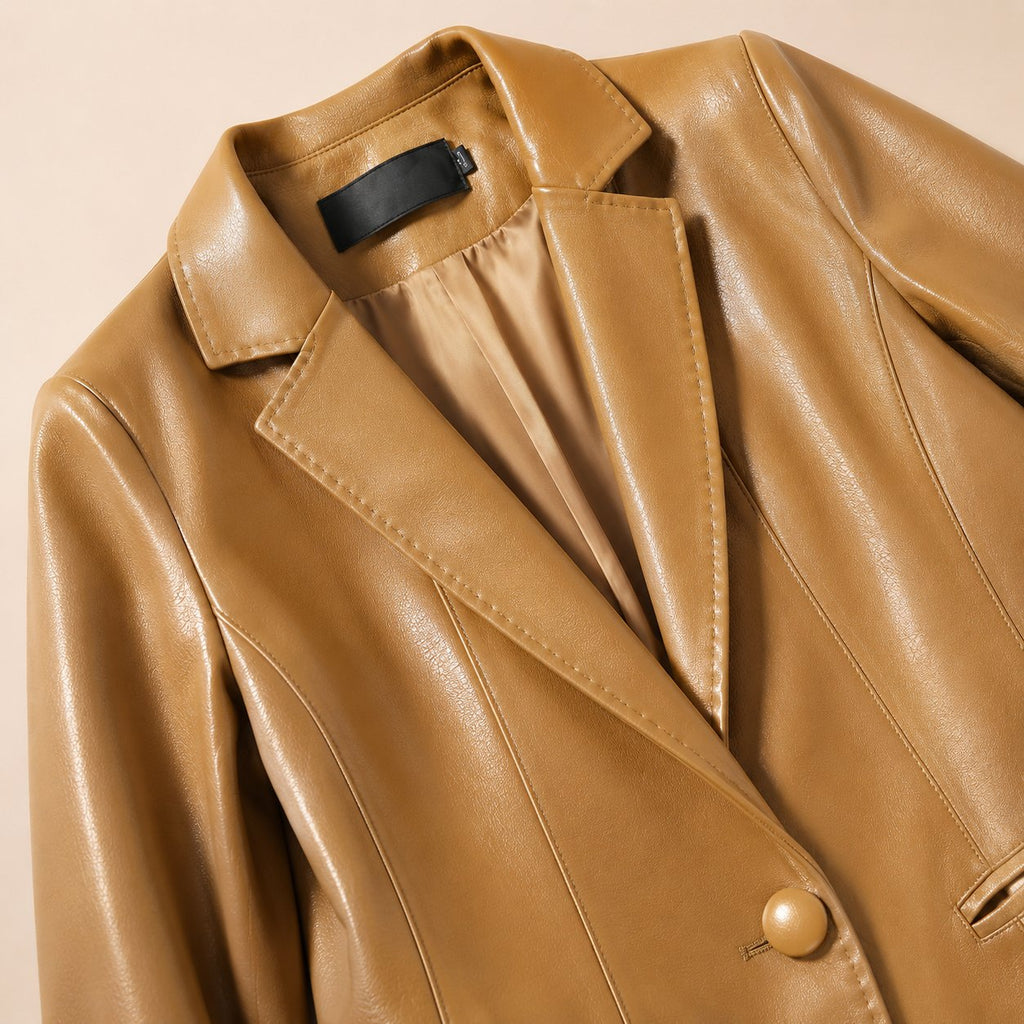 Damen Leder-Blazer mit Einknopf-Verschluss