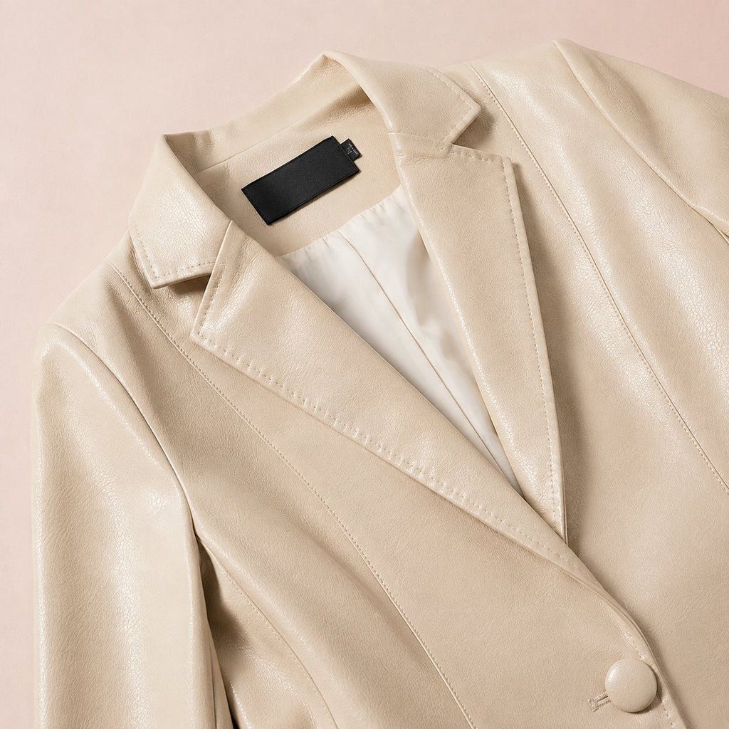 Damen Leder-Blazer mit Einknopf-Verschluss