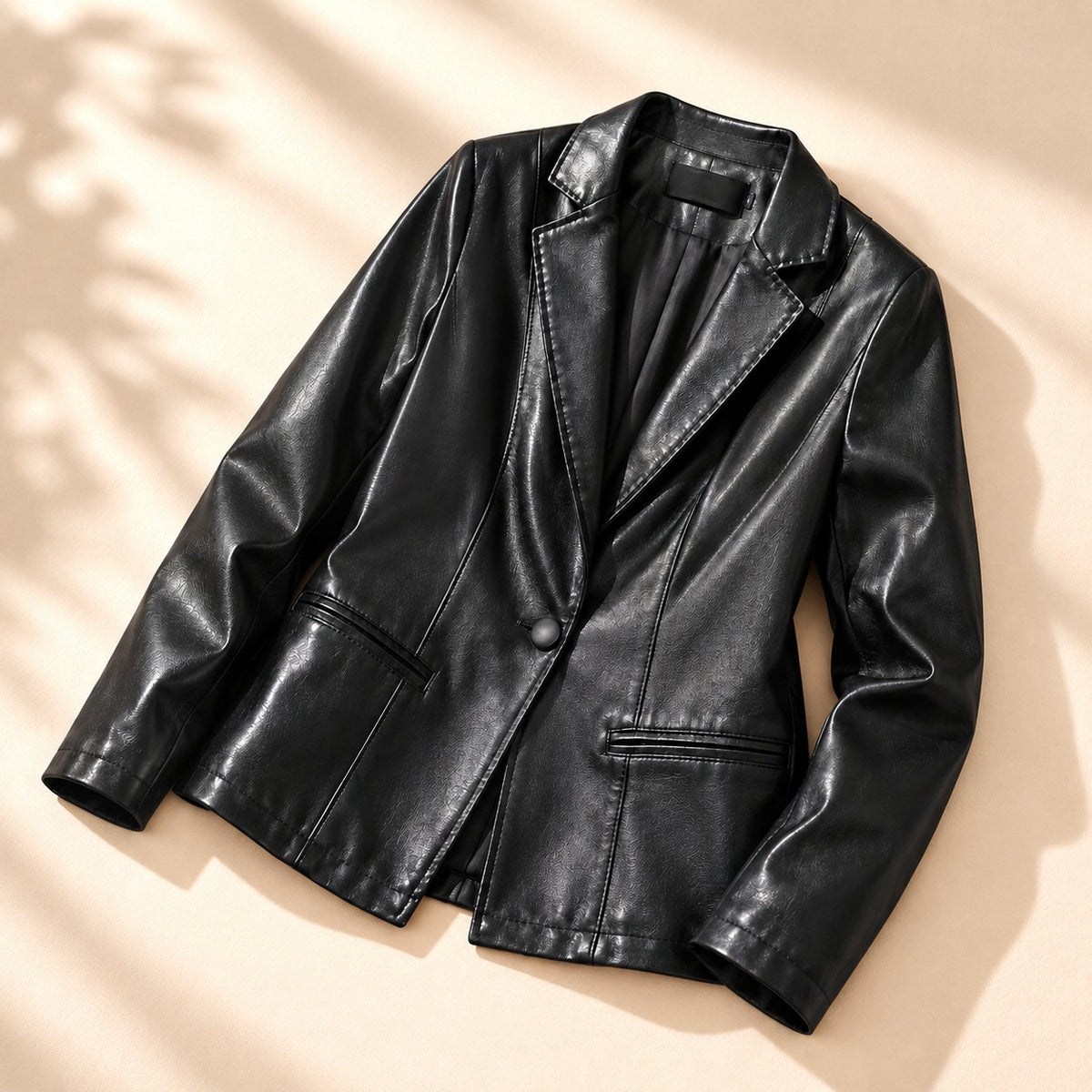 Damen Leder-Blazer mit Einknopf-Verschluss