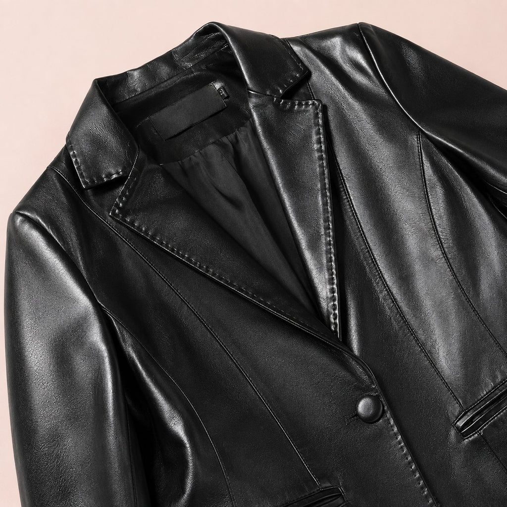 Damen Leder-Blazer mit Einknopf-Verschluss