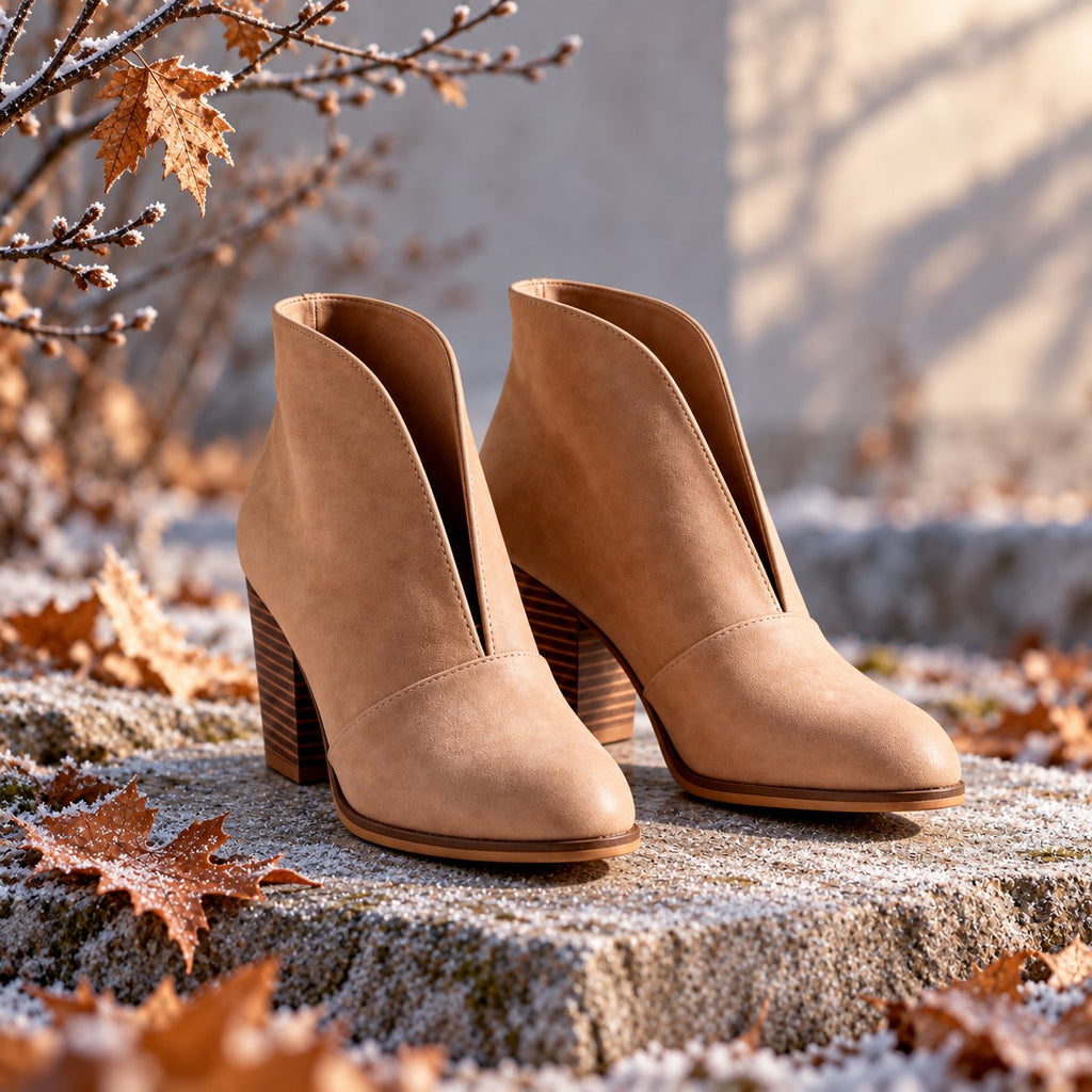 Damen Stiefeletten mit V-Schnitt und Blockabsatz