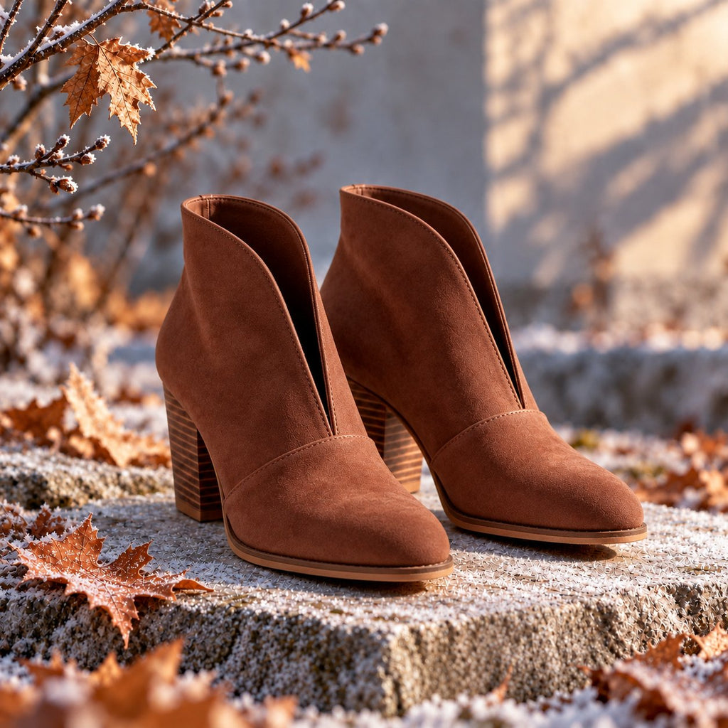 Damen Stiefeletten mit V-Schnitt und Blockabsatz