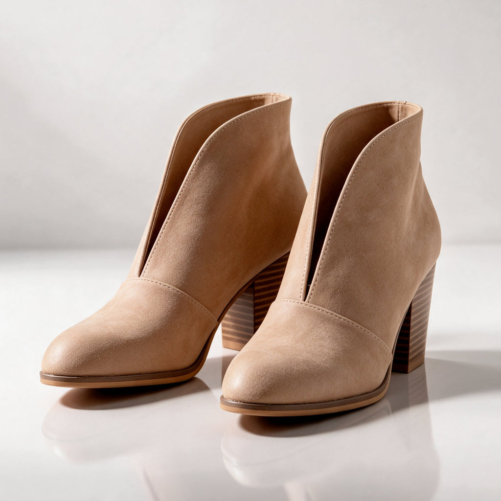 Damen Stiefeletten mit V-Schnitt und Blockabsatz