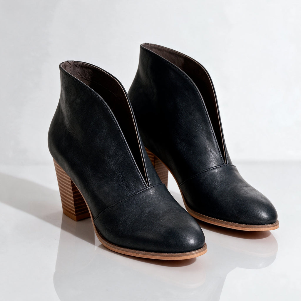 Damen Stiefeletten mit V-Schnitt und Blockabsatz