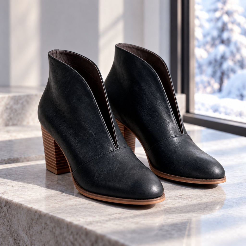 Damen Stiefeletten mit V-Schnitt und Blockabsatz