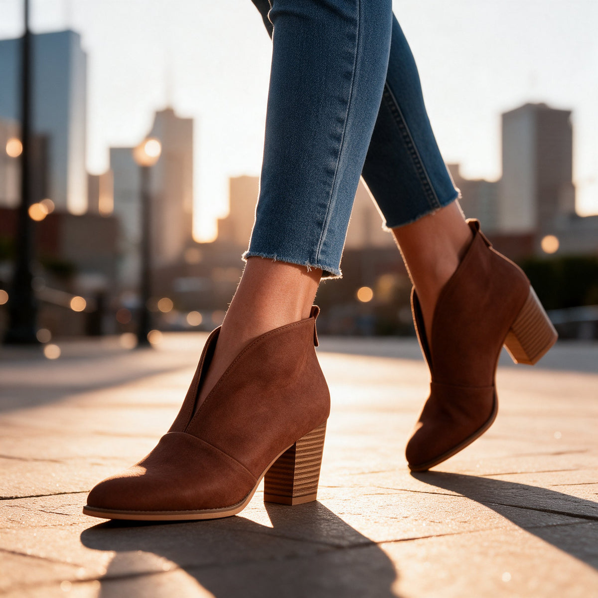 Damen Stiefeletten mit V-Schnitt und Blockabsatz