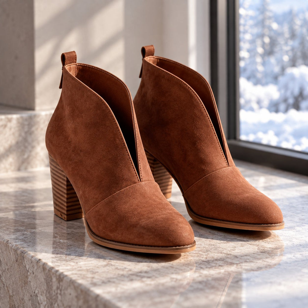 Damen Stiefeletten mit V-Schnitt und Blockabsatz