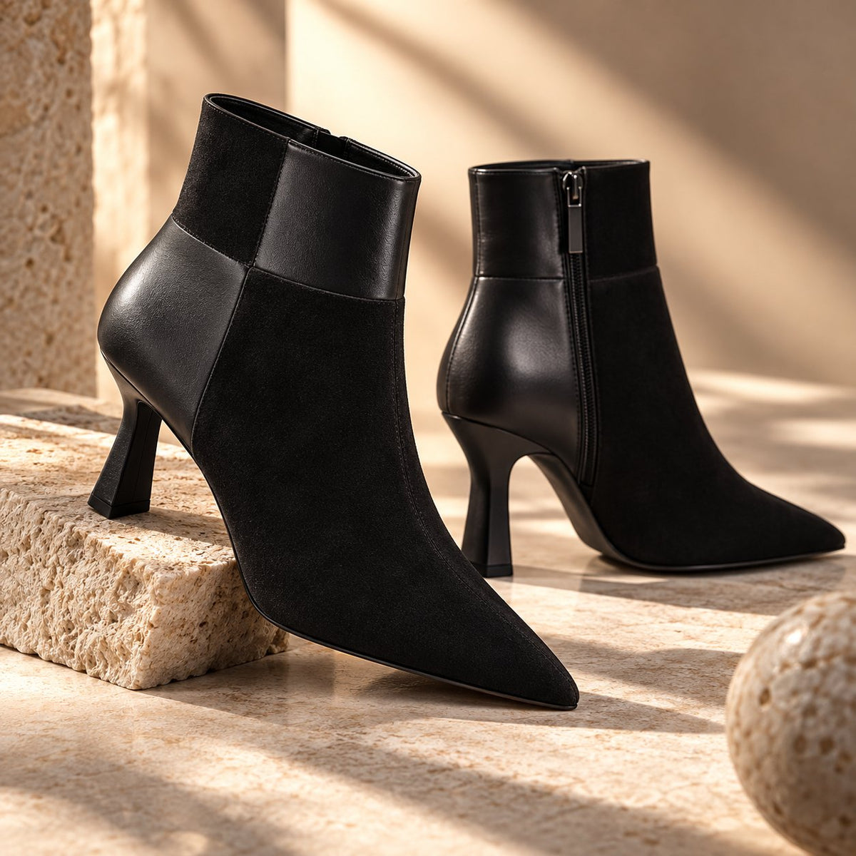 Damen Elegante Stiefeletten im Materialmix