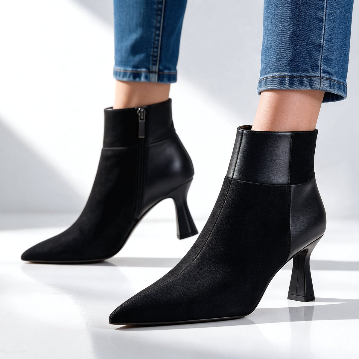 Damen Elegante Stiefeletten im Materialmix