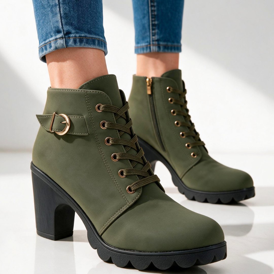 Damen Schnür-Stiefeletten mit Blockabsatz
