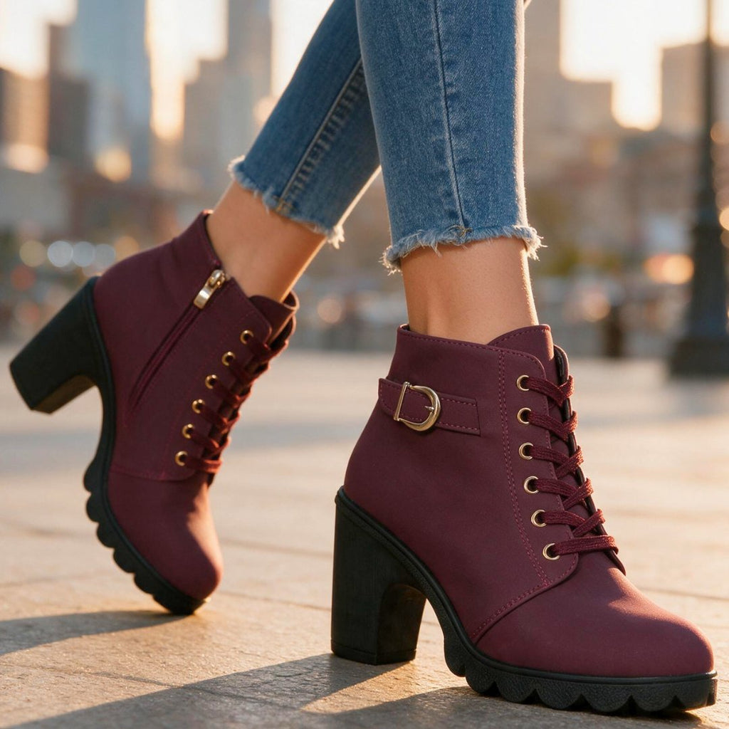 Damen Schnür-Stiefeletten mit Blockabsatz