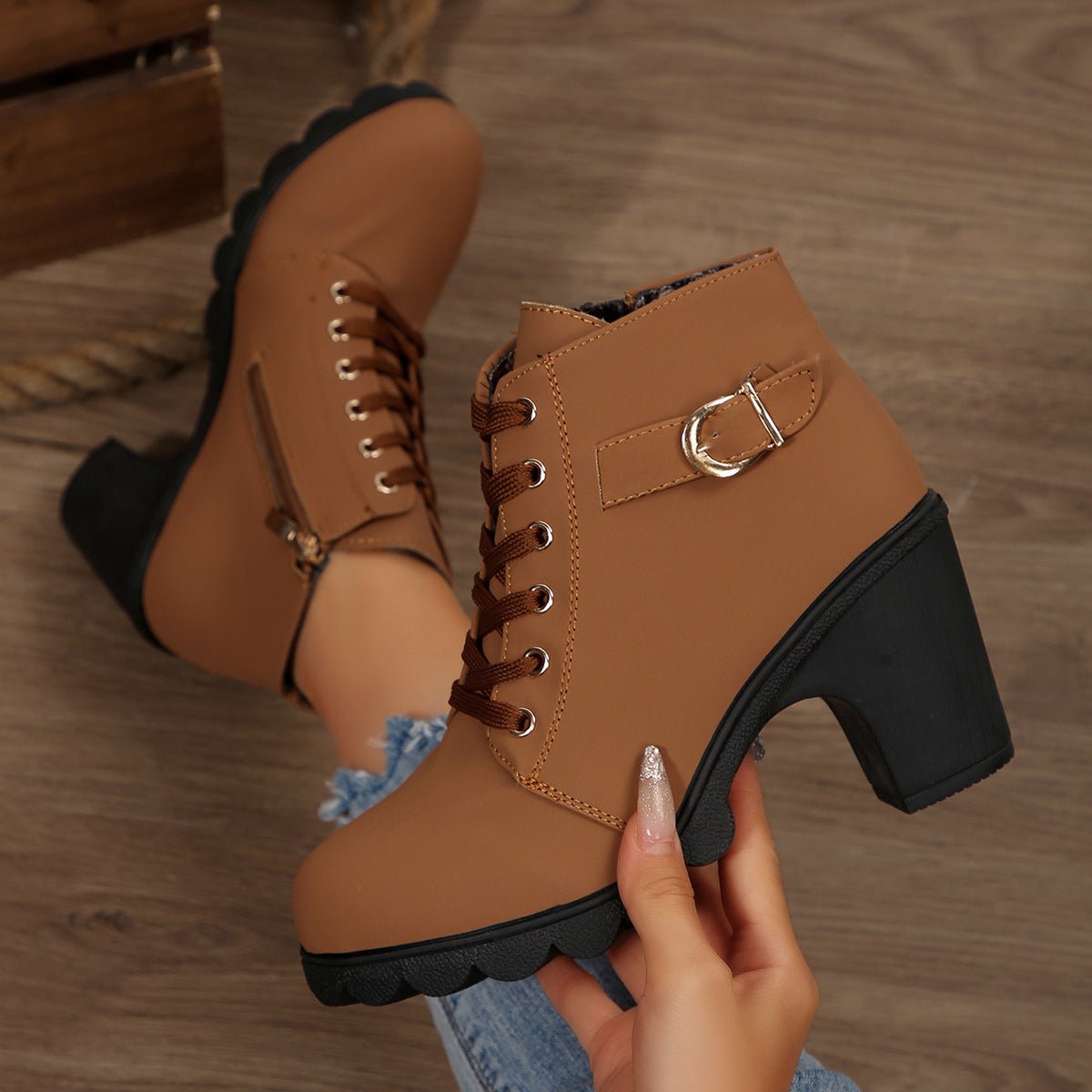 Damen Schnür-Stiefeletten mit Blockabsatz