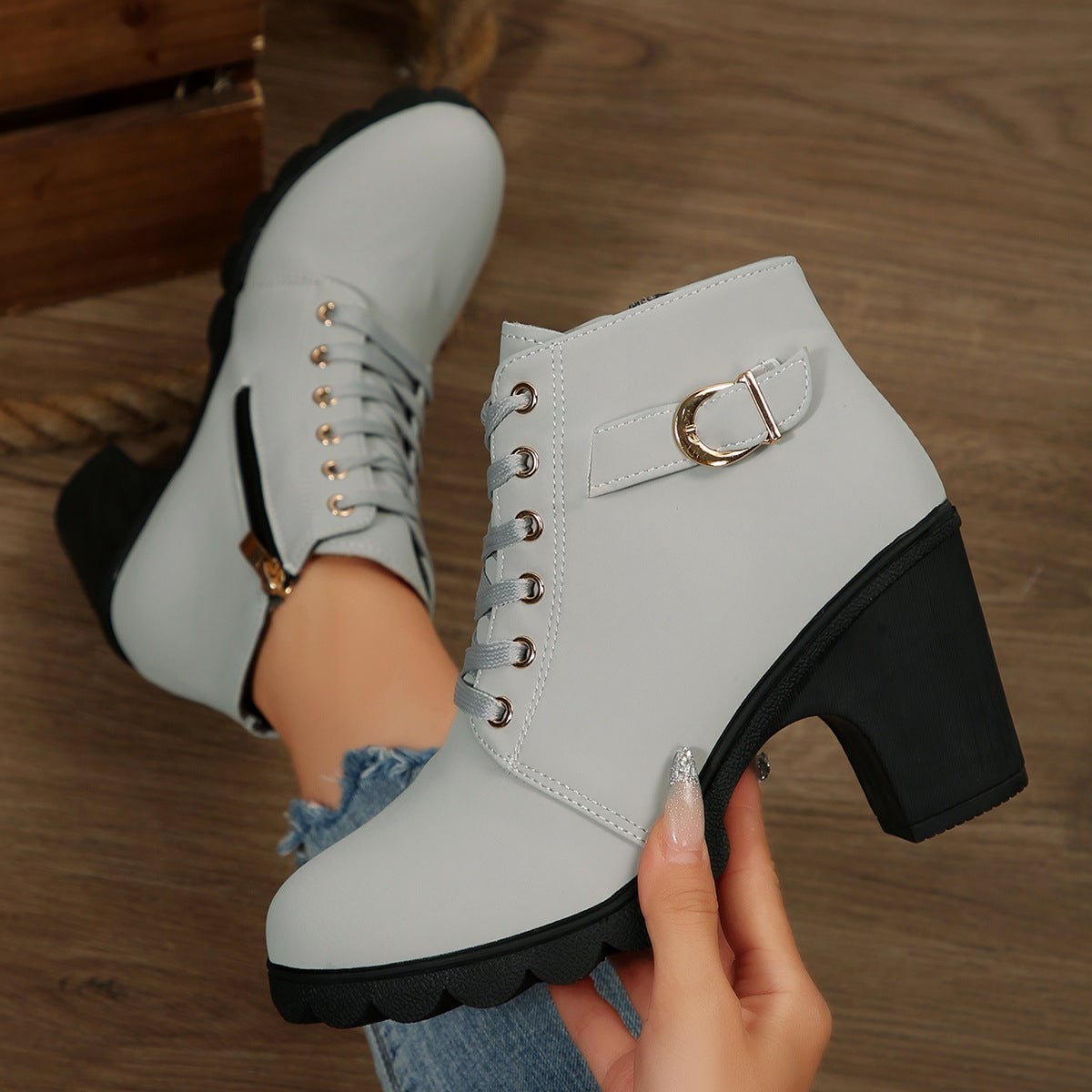 Damen Schnür-Stiefeletten mit Blockabsatz