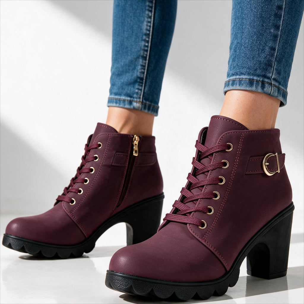 Damen Schnür-Stiefeletten mit Blockabsatz