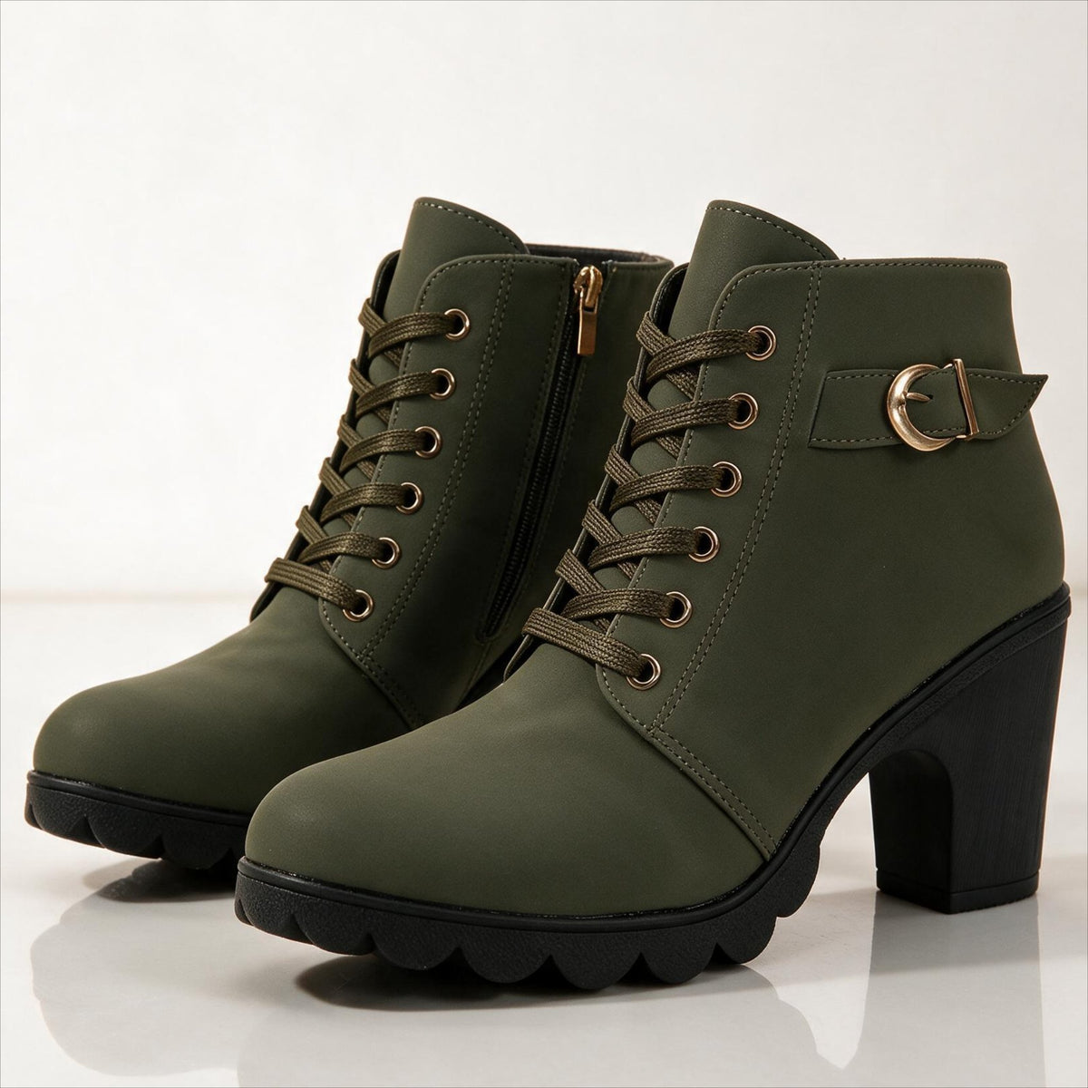 Damen Schnür-Stiefeletten mit Blockabsatz
