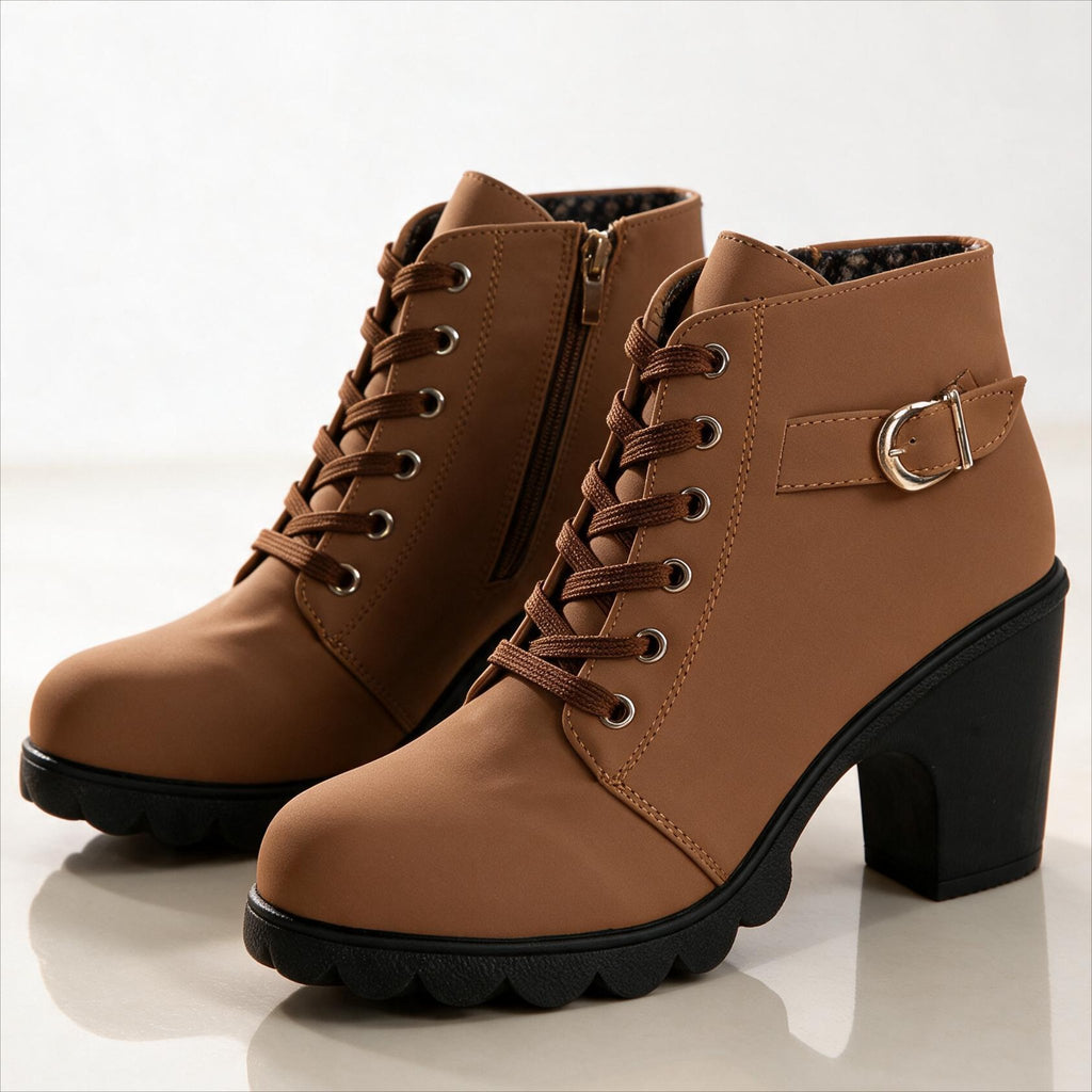 Damen Schnür-Stiefeletten mit Blockabsatz