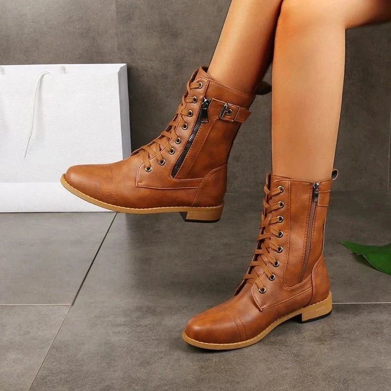 Damen Lässige Combat Boots mit Schnalle