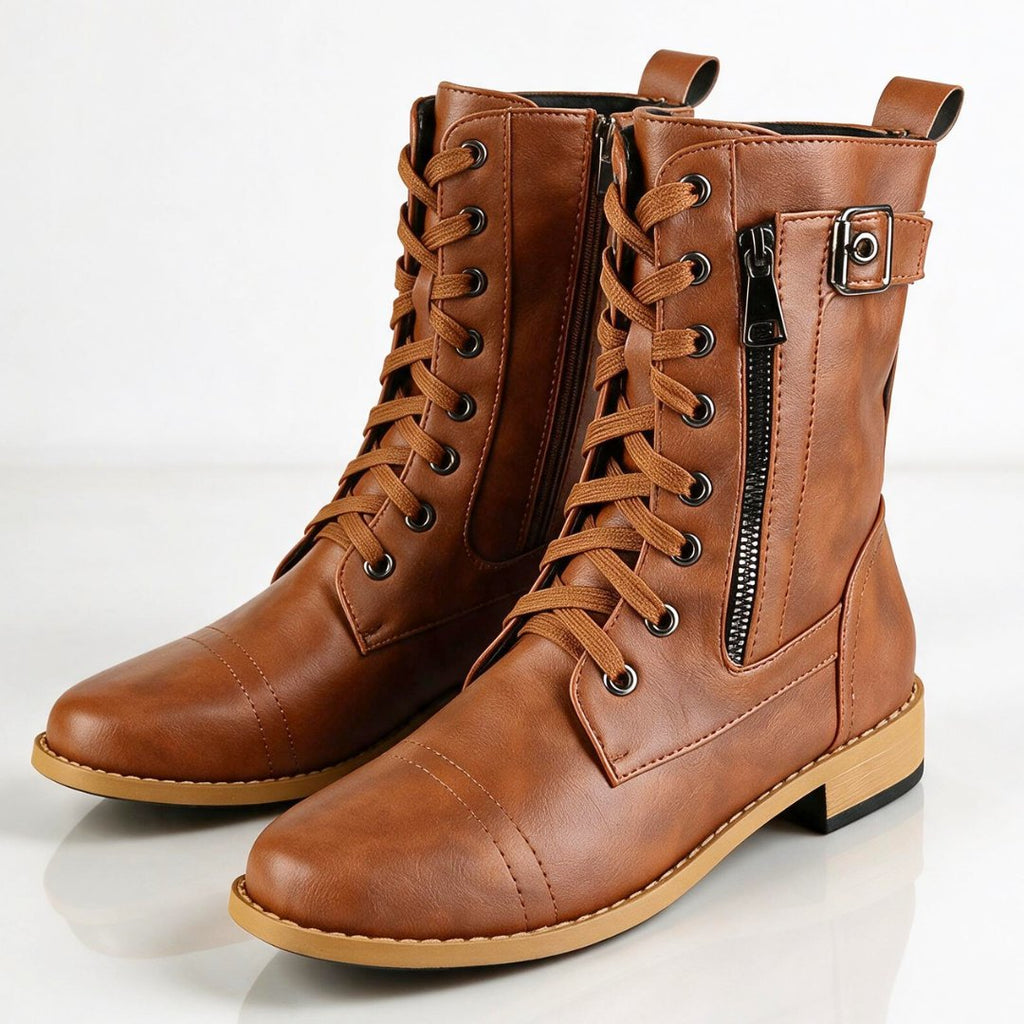 Damen Lässige Combat Boots mit Schnalle