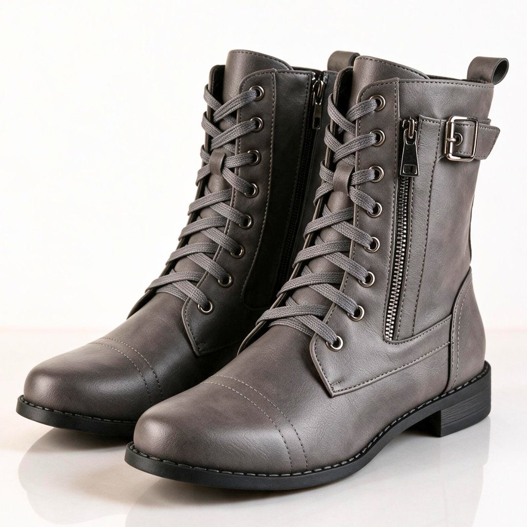 Damen Lässige Combat Boots mit Schnalle