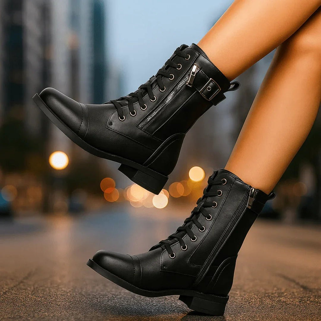 Damen Lässige Combat Boots mit Schnalle