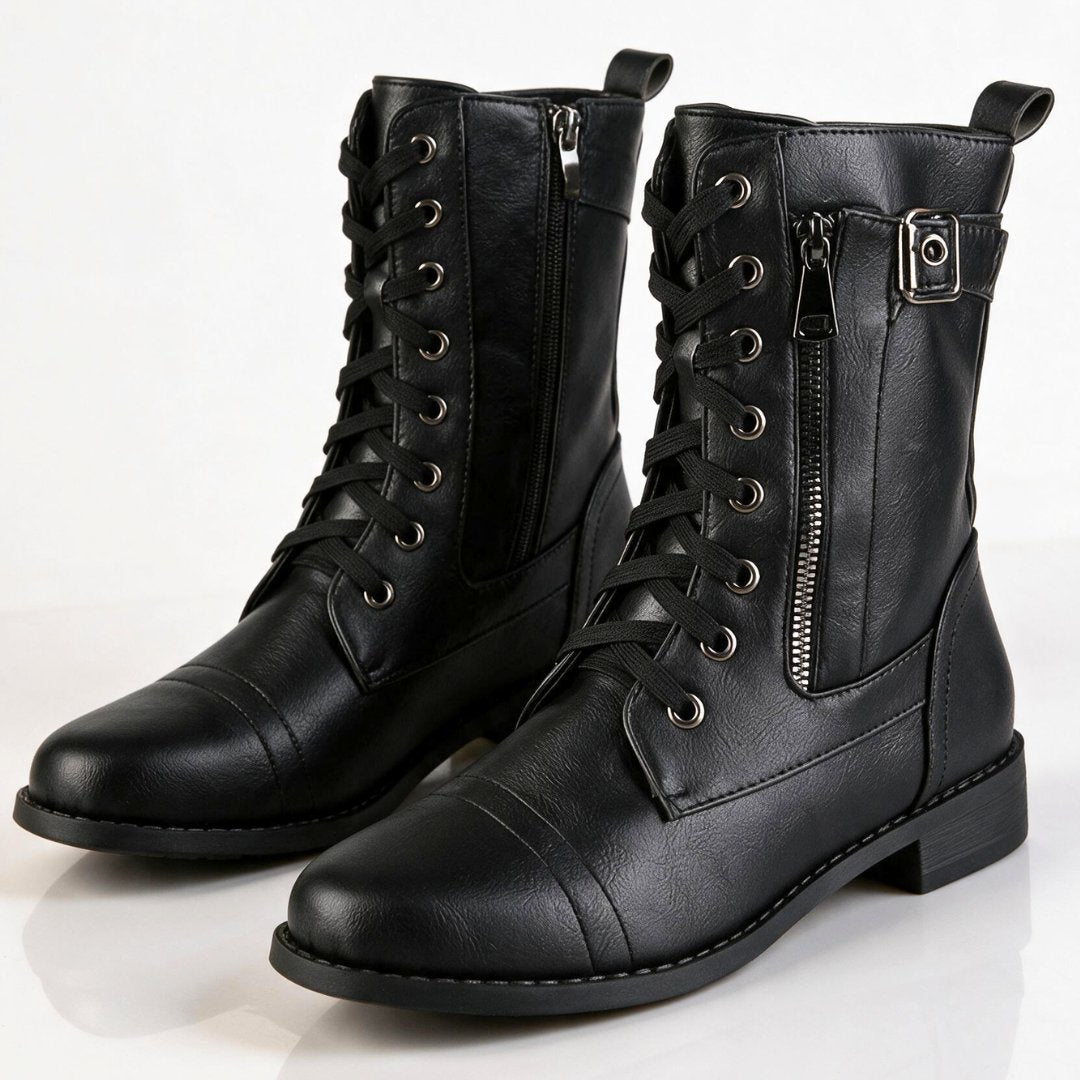 Damen Lässige Combat Boots mit Schnalle