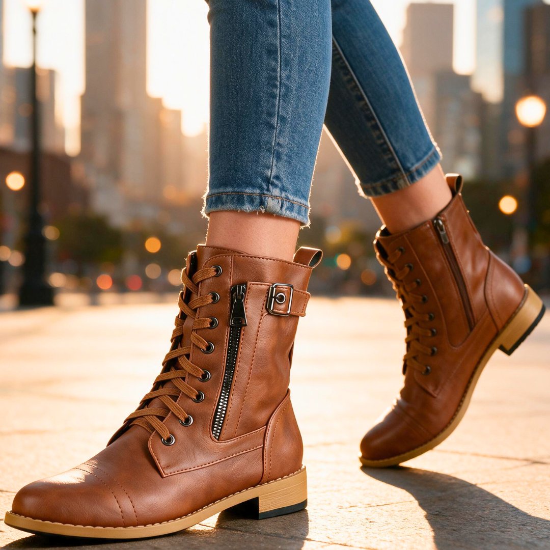 Damen Lässige Combat Boots mit Schnalle