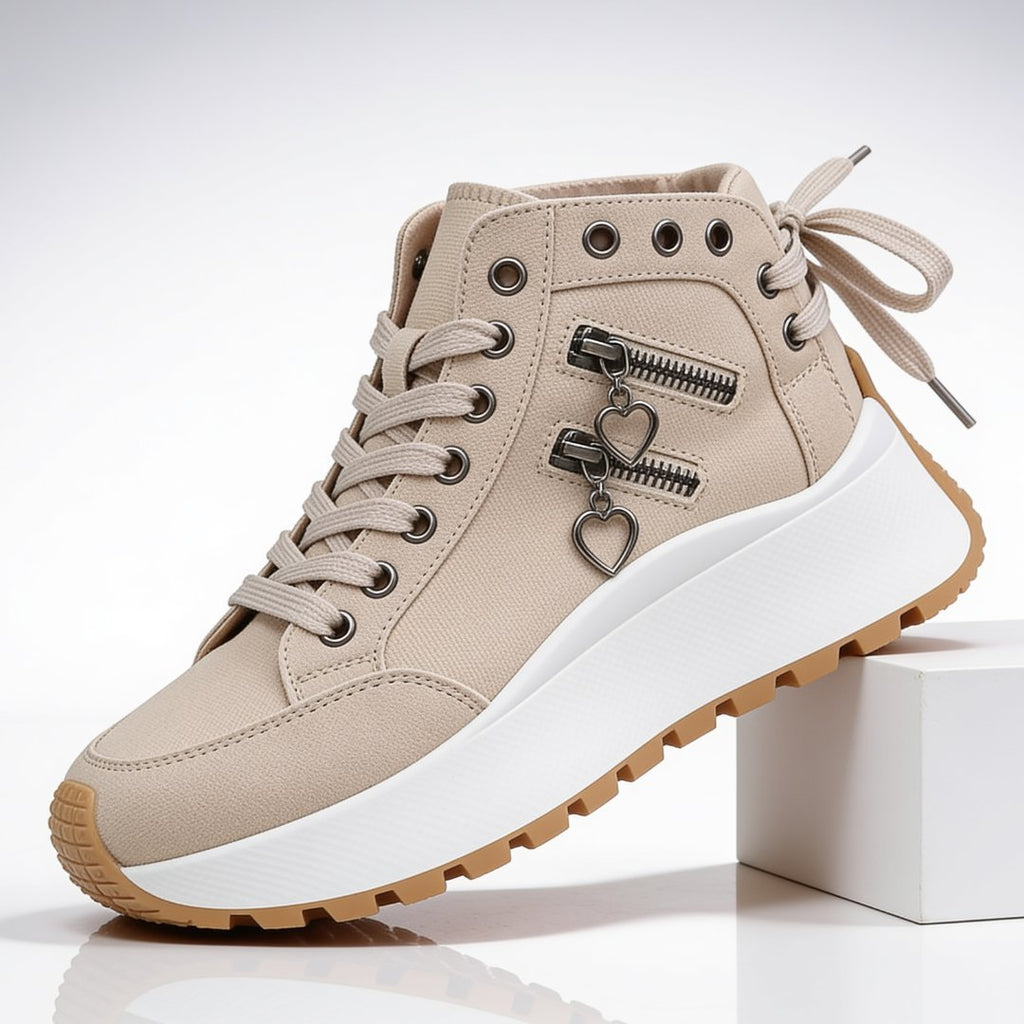 Damen Schicke Plateau-Sneaker mit Herzcharm-Zipper