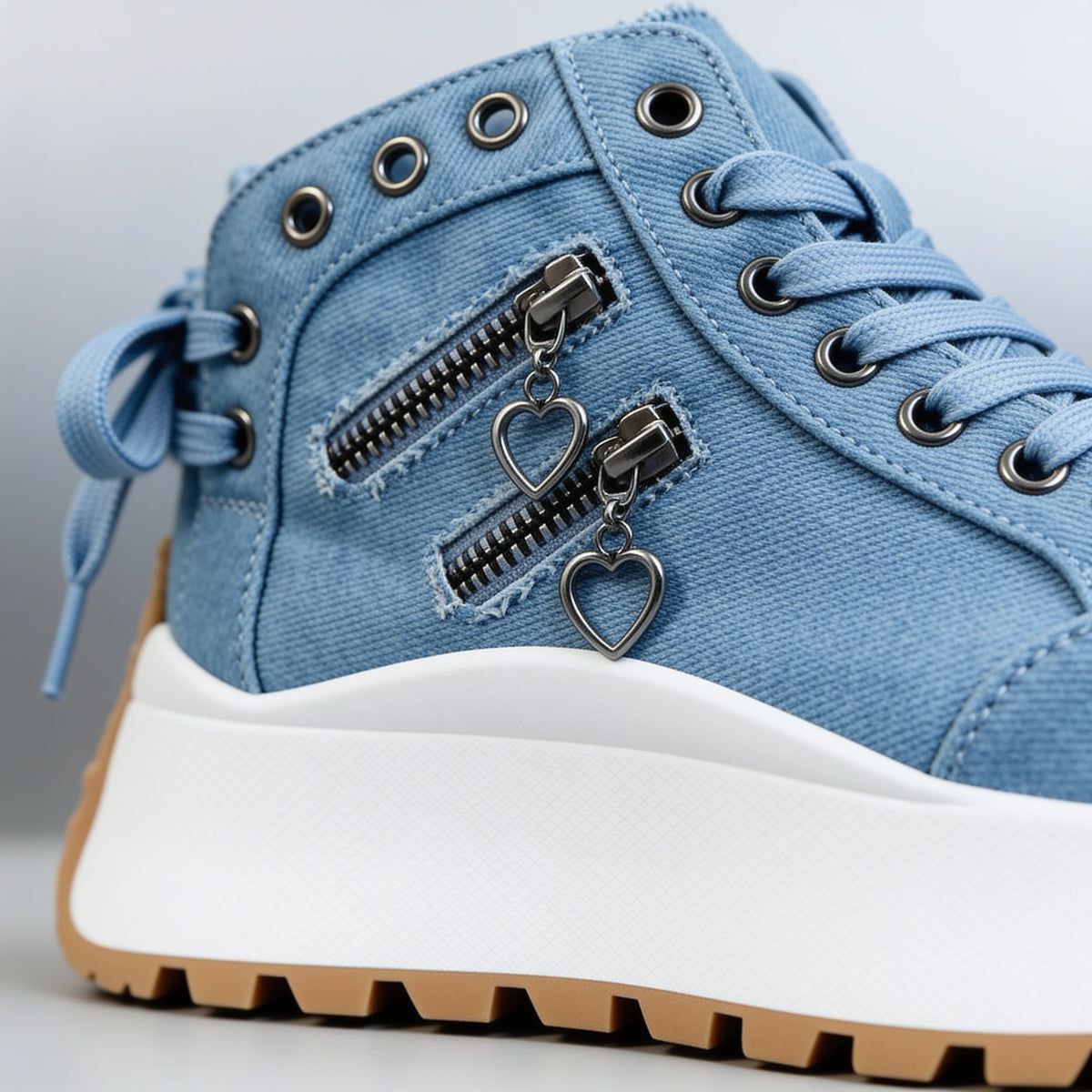 Damen Schicke Plateau-Sneaker mit Herzcharm-Zipper