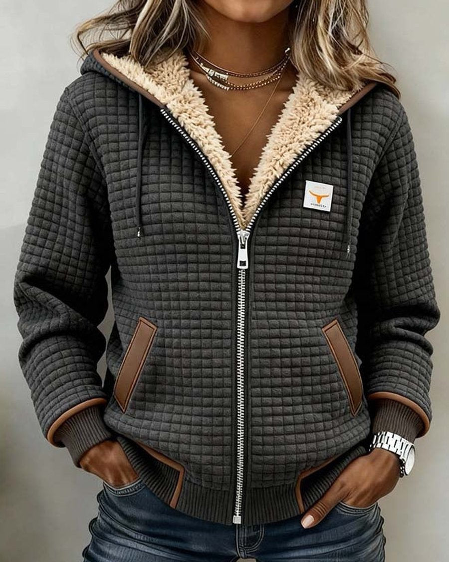 Damen Gemütliche Sherpa-Steppjacke mit Kapuze