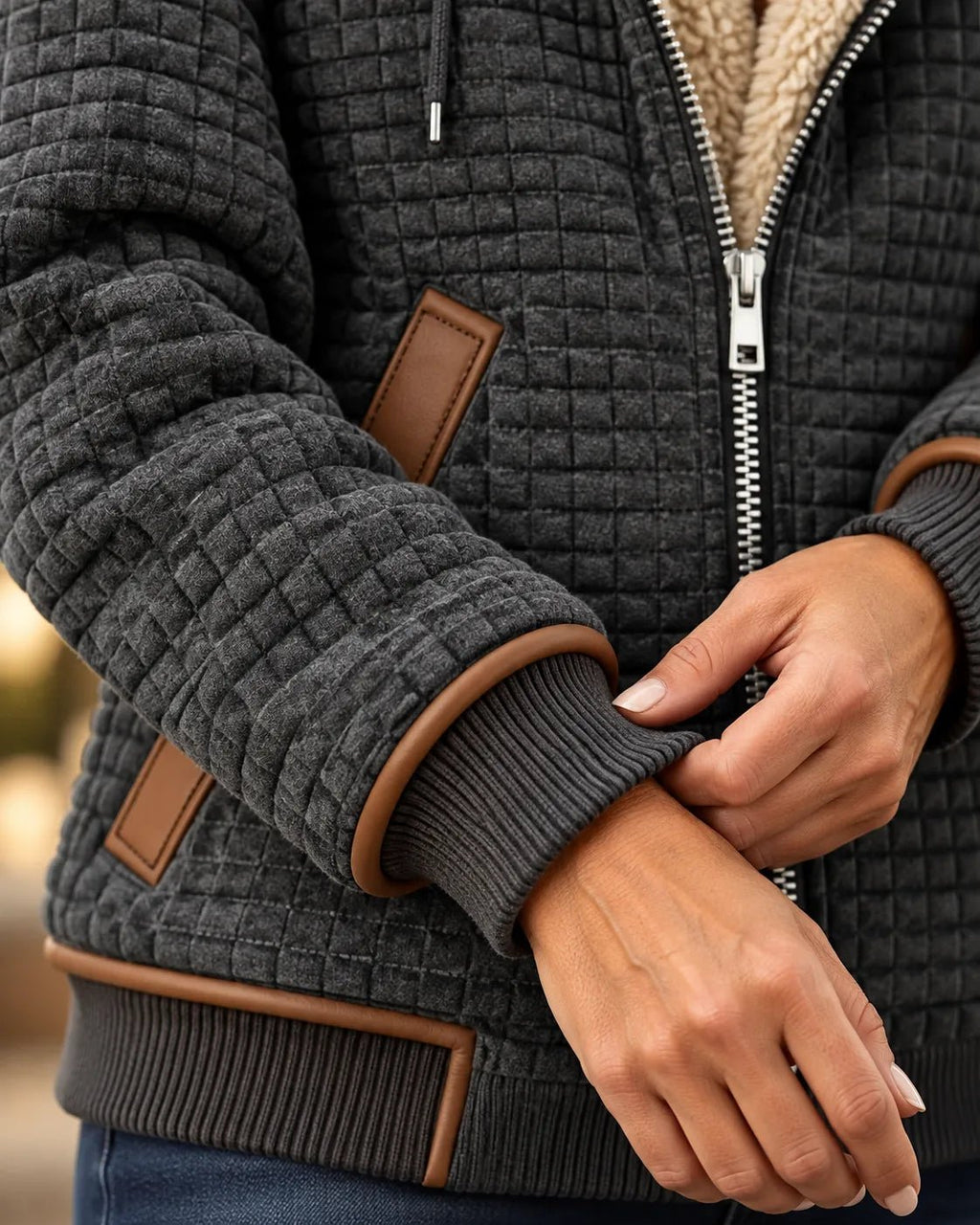 Damen Gemütliche Sherpa-Steppjacke mit Kapuze
